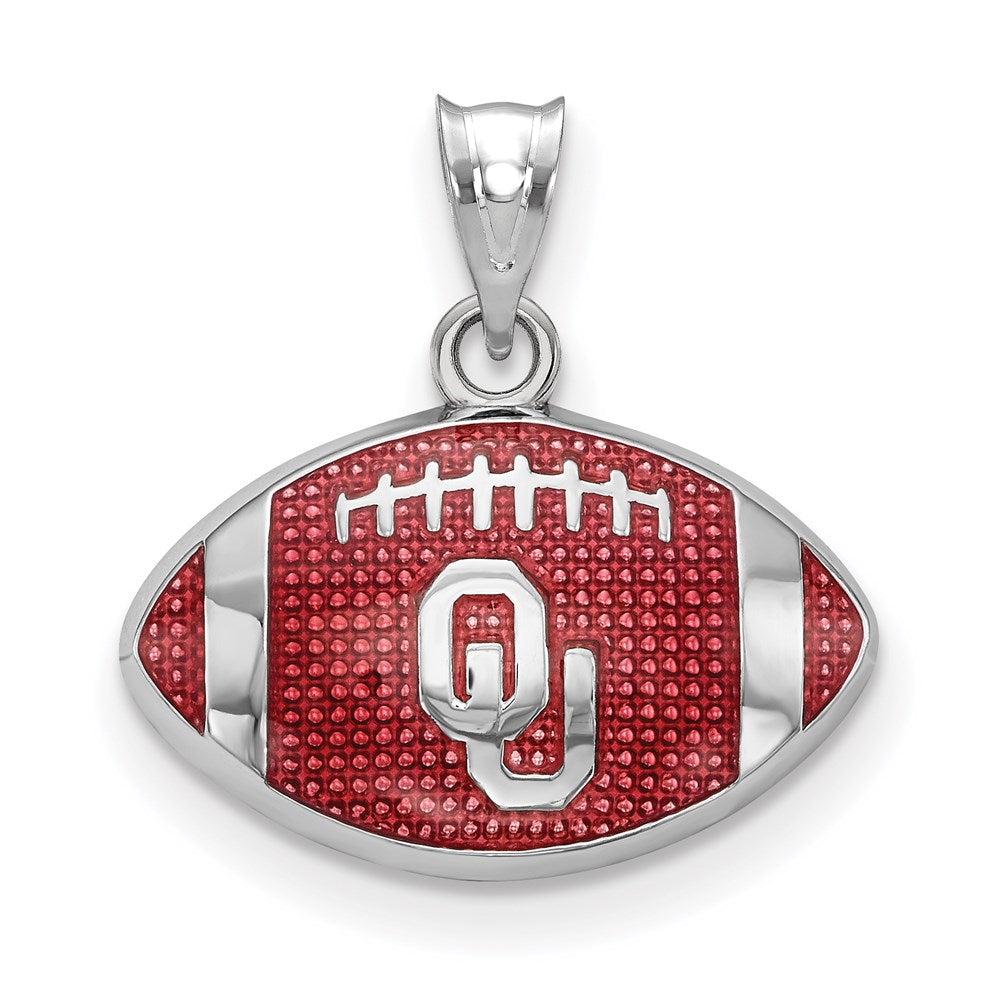 Sterling Silver Rhodium-plated U. of Oklahoma Enamel Football Pendant