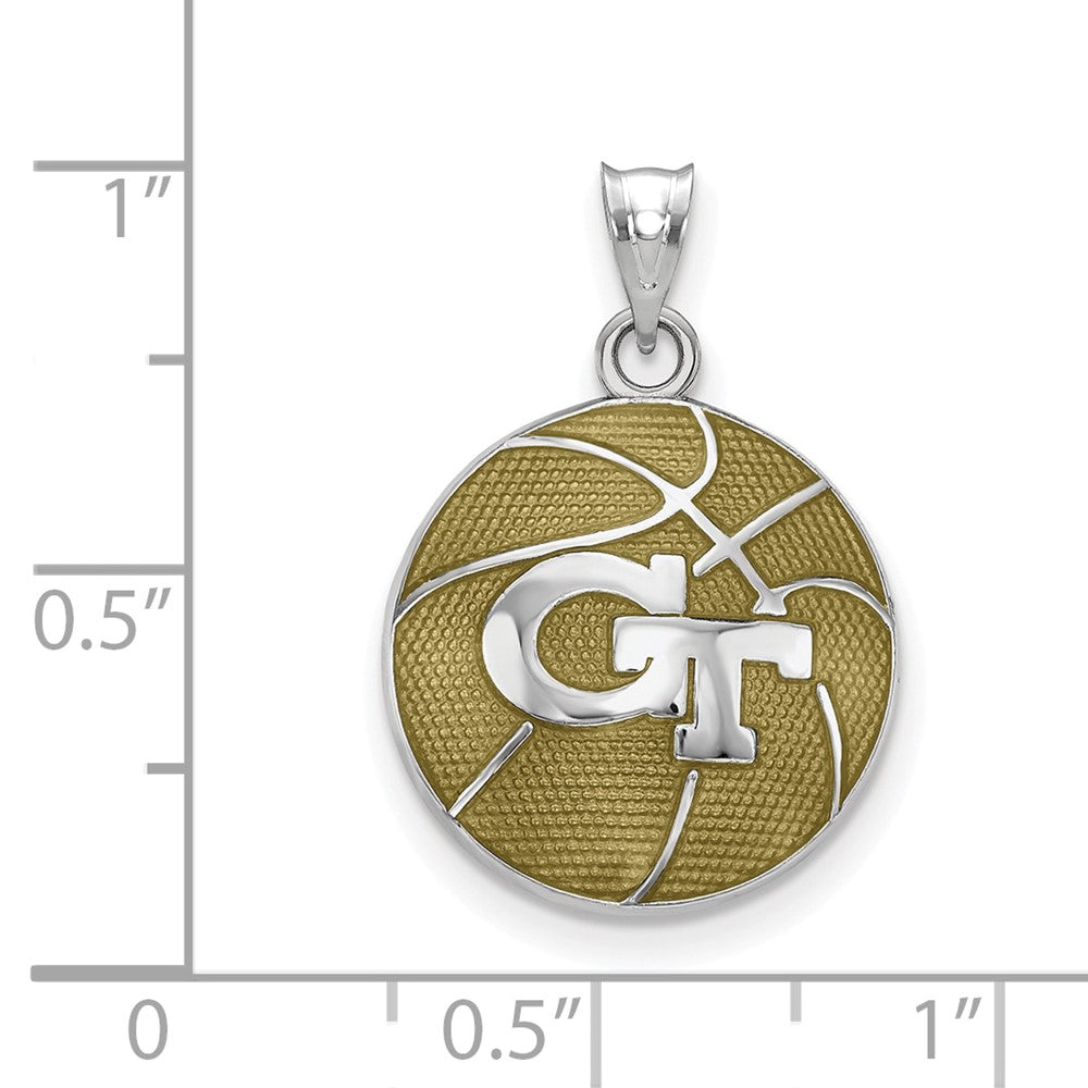 Sterling Silver Rhodium-plated Georgia Tech Enamel Basketball Pendant