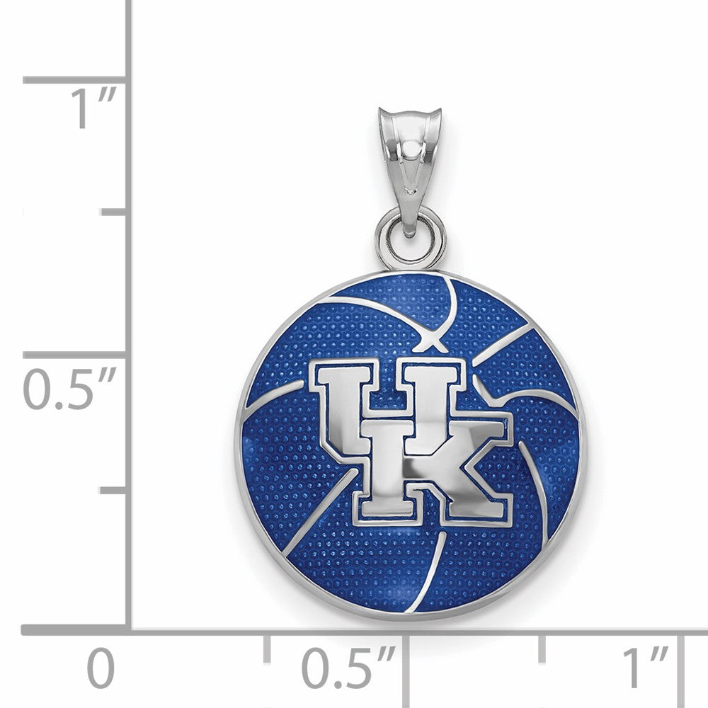 Sterling Silver Rhodium-plated U. of Kentucky Enamel Basketball Pendant