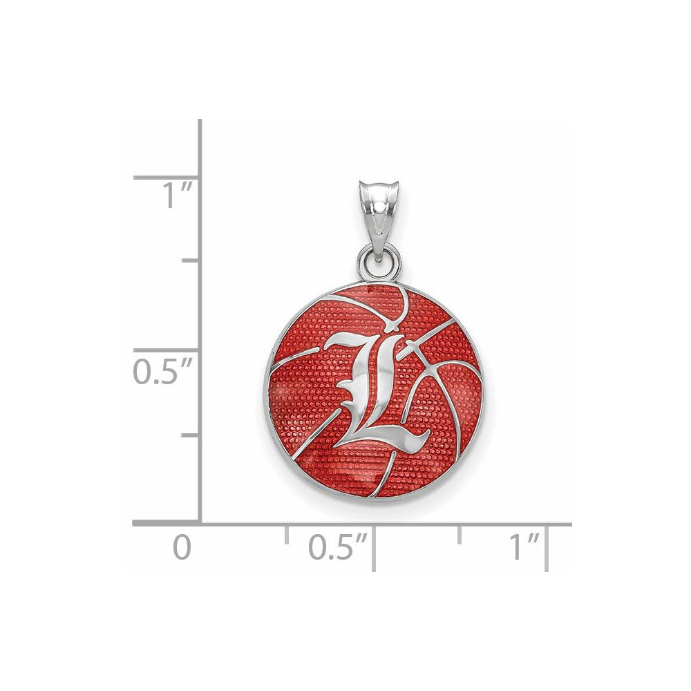 Sterling Silver Rhodium-plated U. Louisville Enamel Basketball Pendant