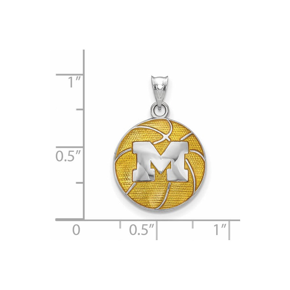 Sterling Silver Rhodium-plated U. of Michigan Enamel Basketball Pendant