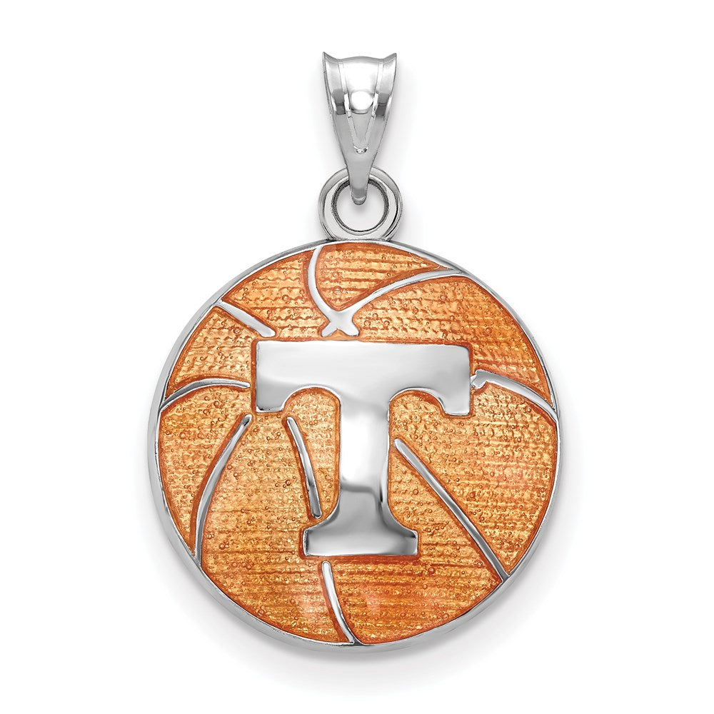 Sterling Silver Rhodium-plated U. of Tennessee Enamel Basketball