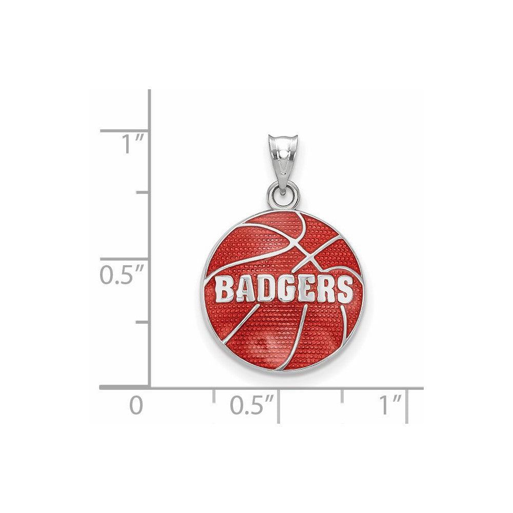 Sterling Silver Rhodium-plated U. of Wisconsin Enamel Basketball
