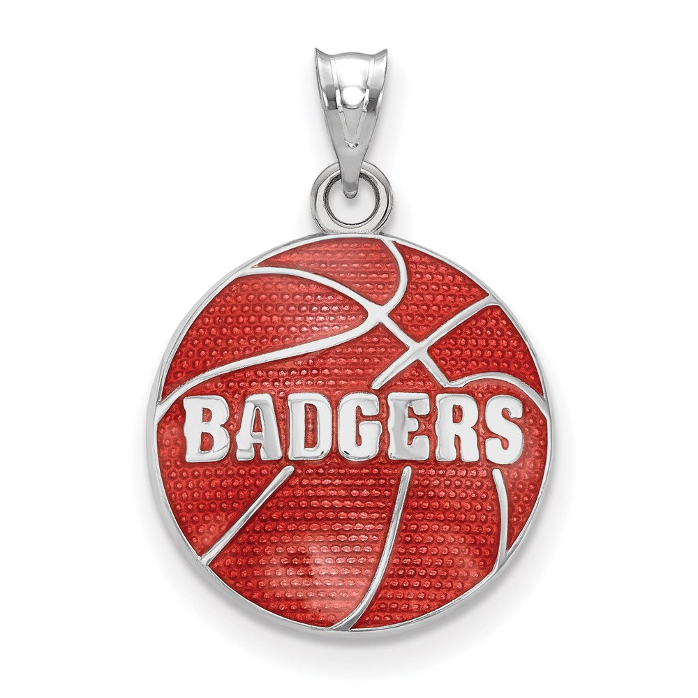 Sterling Silver Rhodium-plated U. of Wisconsin Enamel Basketball