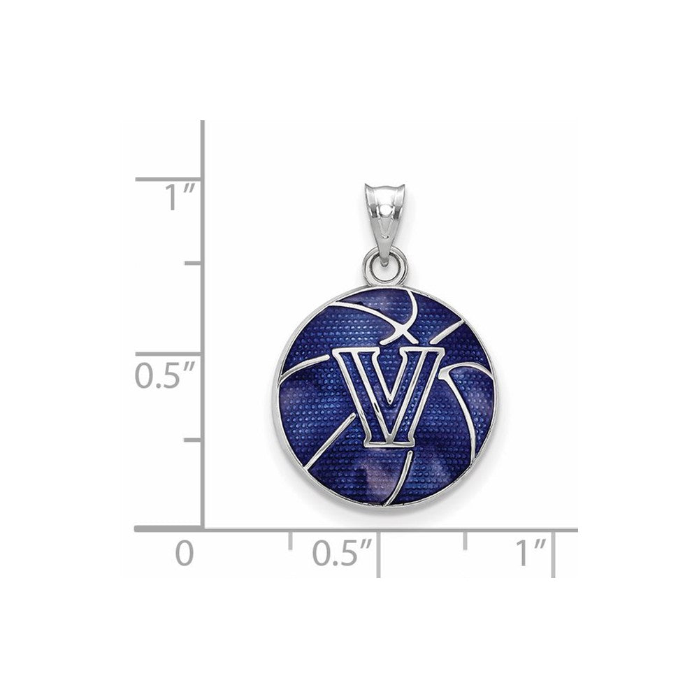 Sterling Silver Rhodium-plated Villanova U. Enamel Basketball Pendant