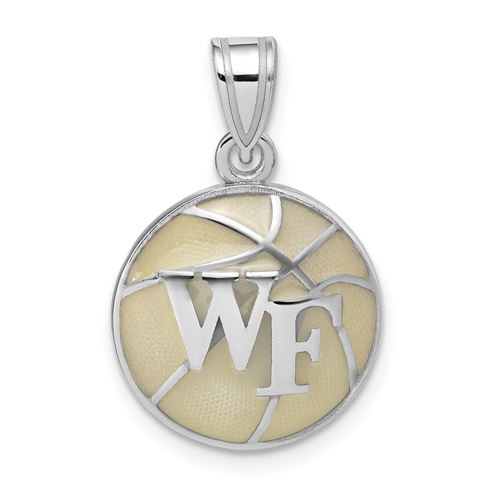 Sterling Silver Rhodium-plated Wake Forest U. Enamel Basketball Pendant