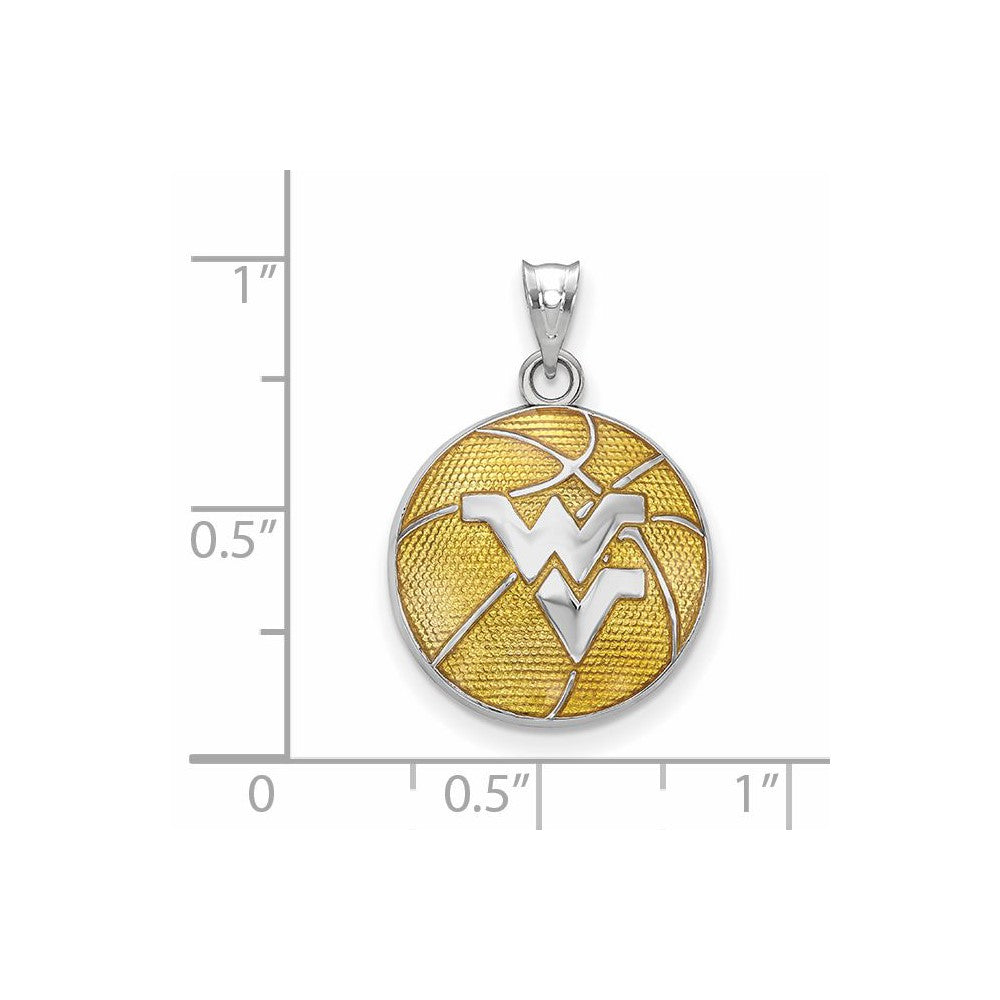 Sterling Silver Rhodium-plated West Virginia U. Enamel Basketball
