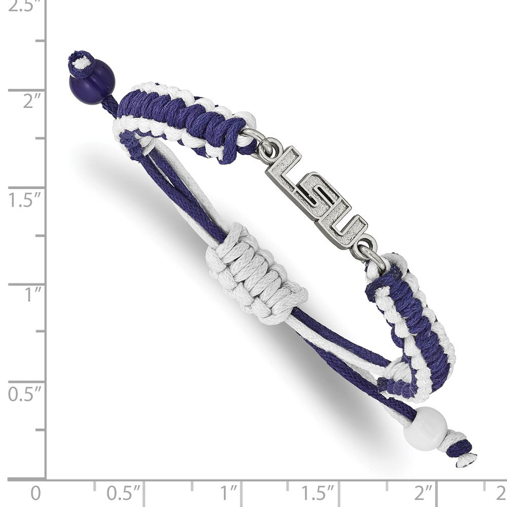 Stainless Steel Louisiana State University Adjust. Cord Bracelet
