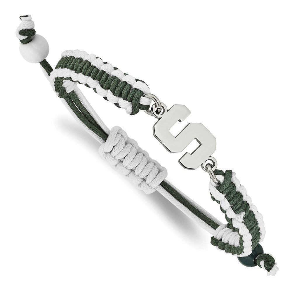 Stainless Steel Michigan State U. Adjustable Cord Bracelet
