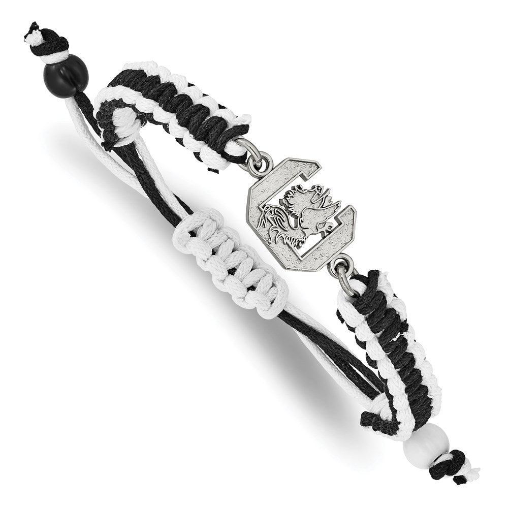 Stainless Steel University of South Carolina Black Cord Bracelet