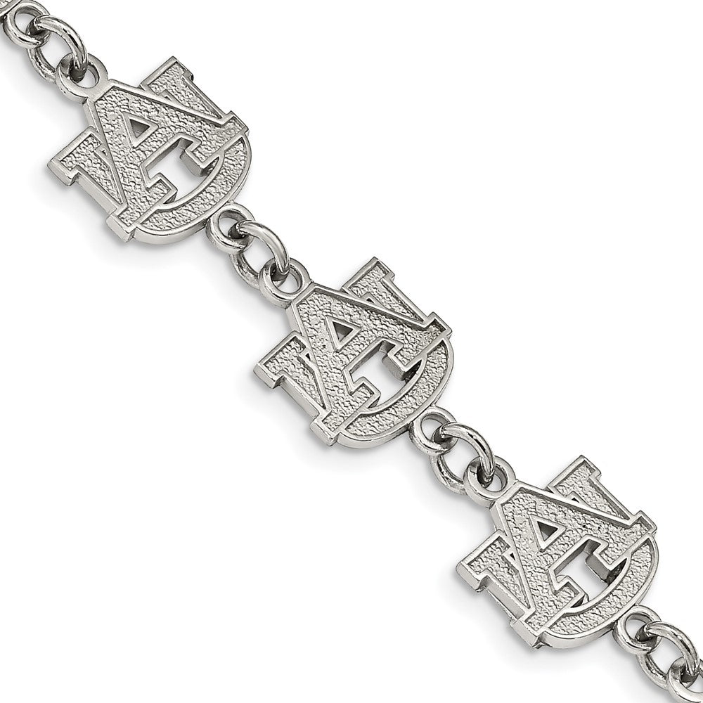Stainless Steel Auburn University A-U Link Bracelet with 1.5 inch Ext