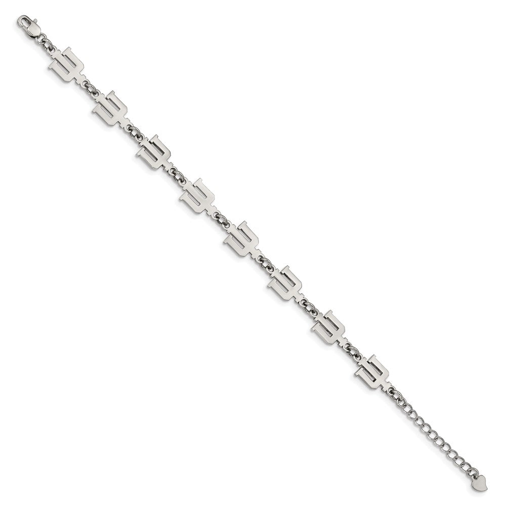 Stainless Steel Indiana University Link Bracelet with 1.5 in Ext