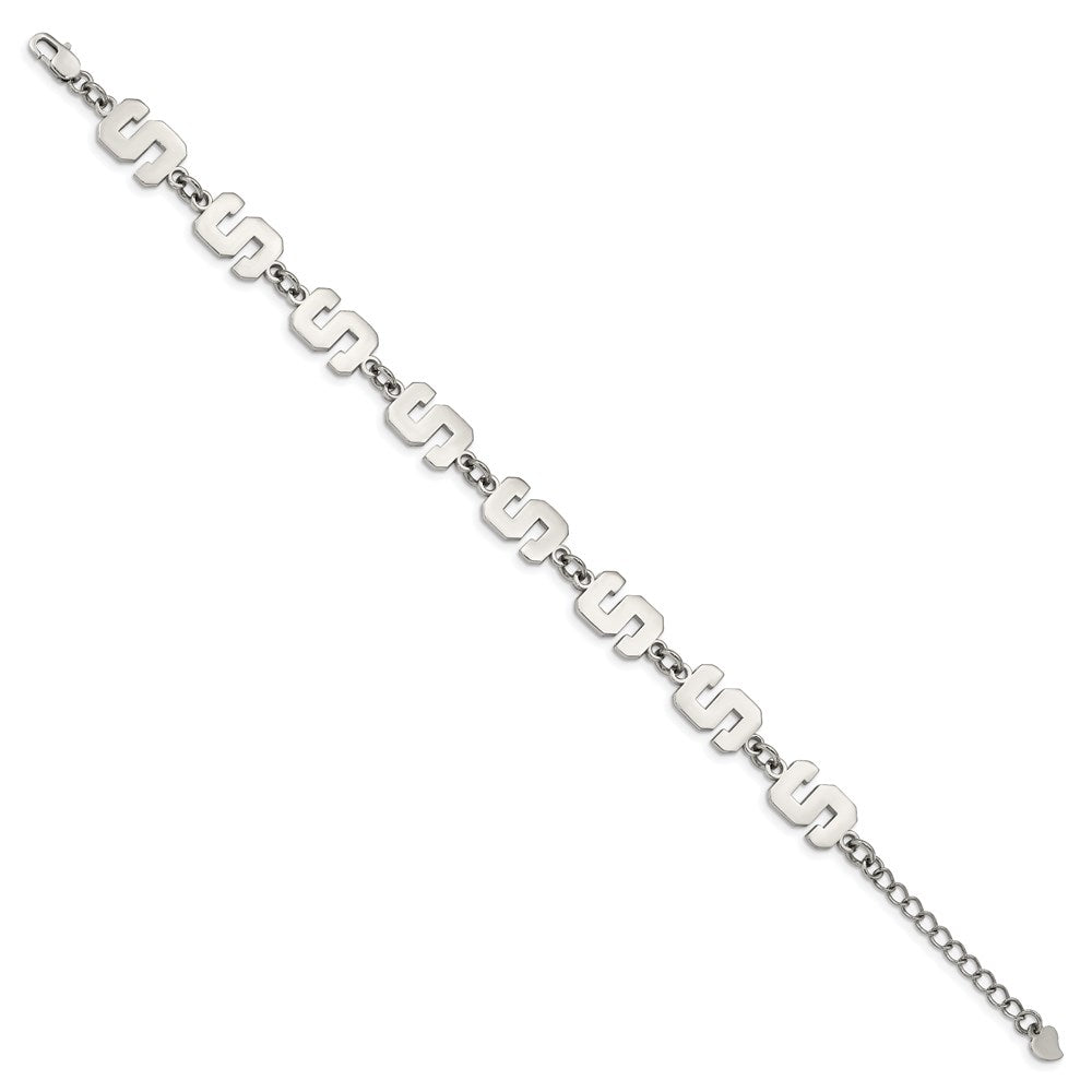 Stainless Steel Michigan State University Bracelet with 1.5 in Ext