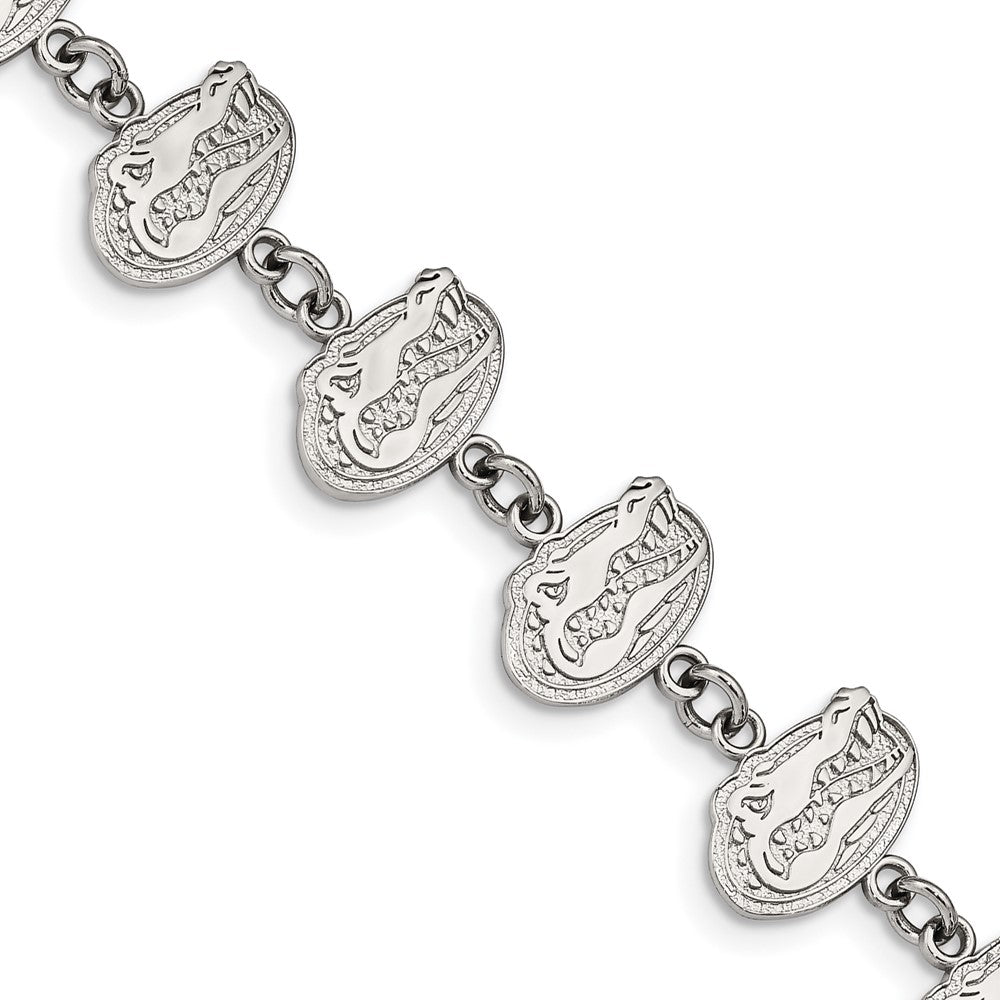 Stainless Steel U. of Florida Gator Link Bracelet with 1.5 in Ext