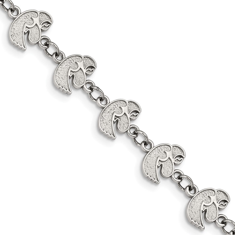 Stainless Steel University of Iowa Links Bracelet with 1.5 in Ext