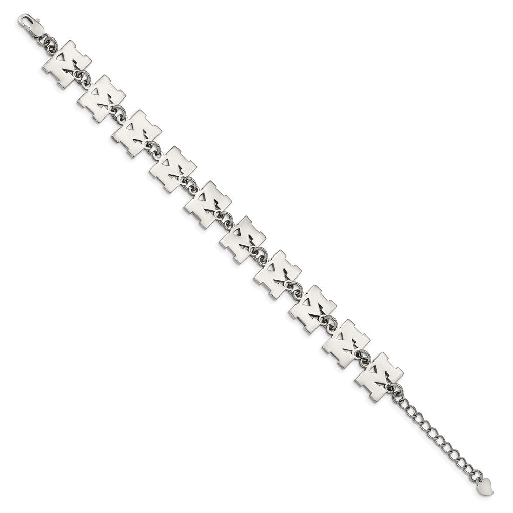 Stainless Steel University of Michigan Bracelet with 1.5 in Ext