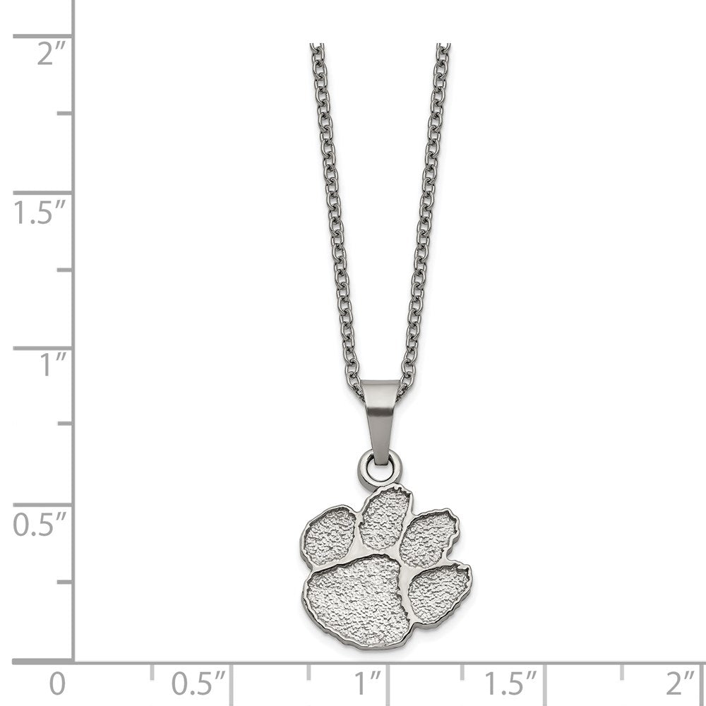 Stainless Steel Clemson University Pendant Necklace with 2 in Ext