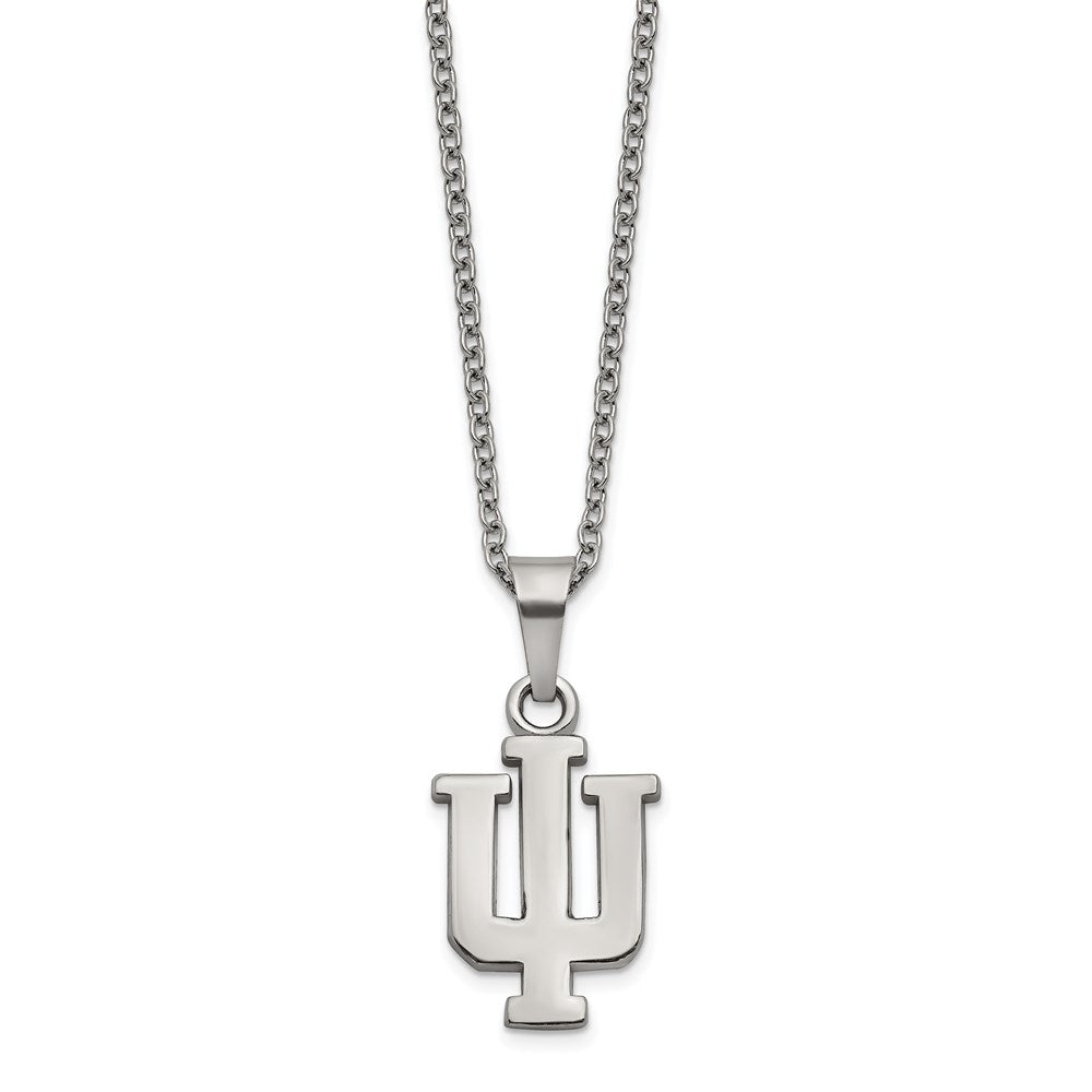 Stainless Steel Indiana Univ. Pendant Necklace with 2 in Ext