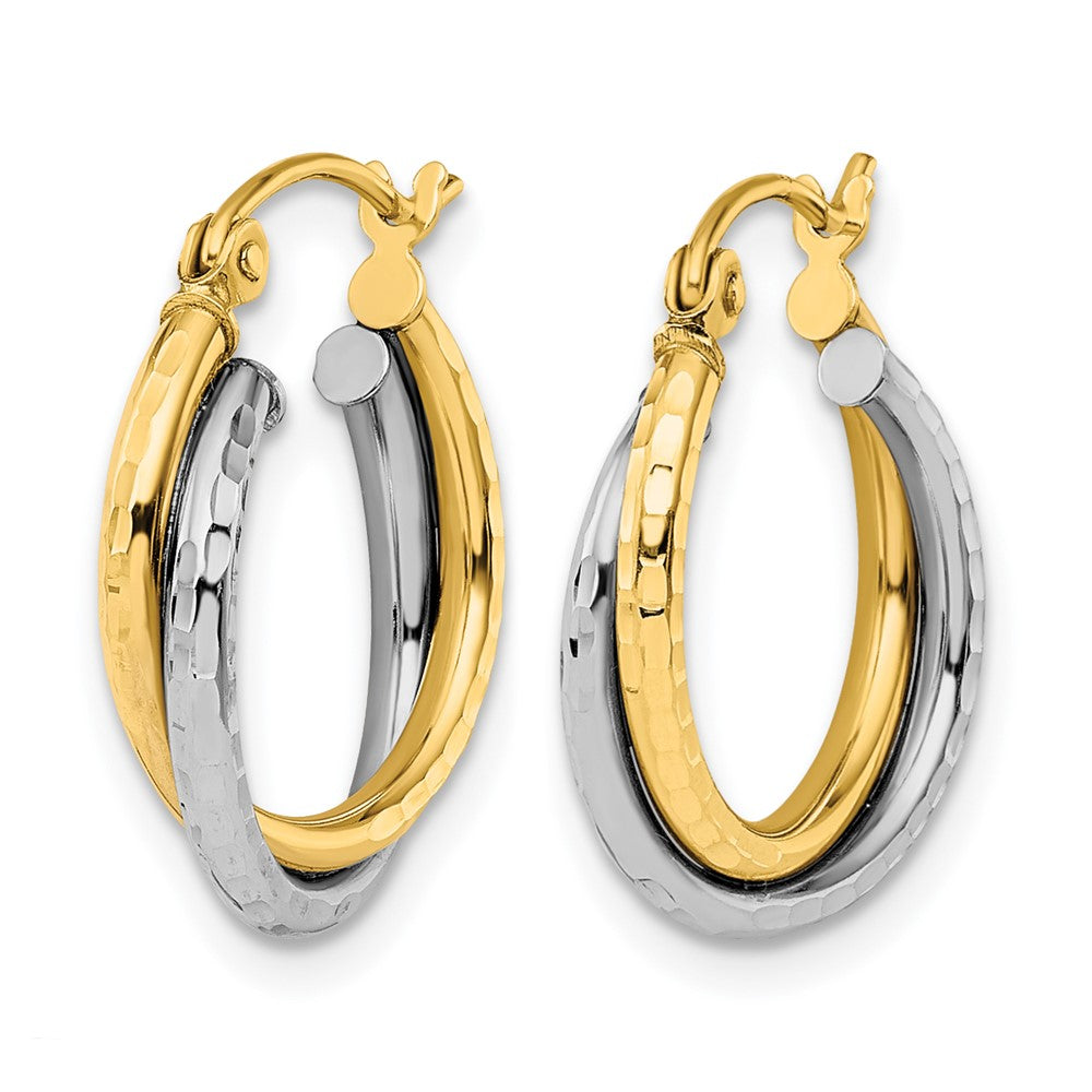 10K Two-tone Diamond-cut Hinged Hoop Earrings