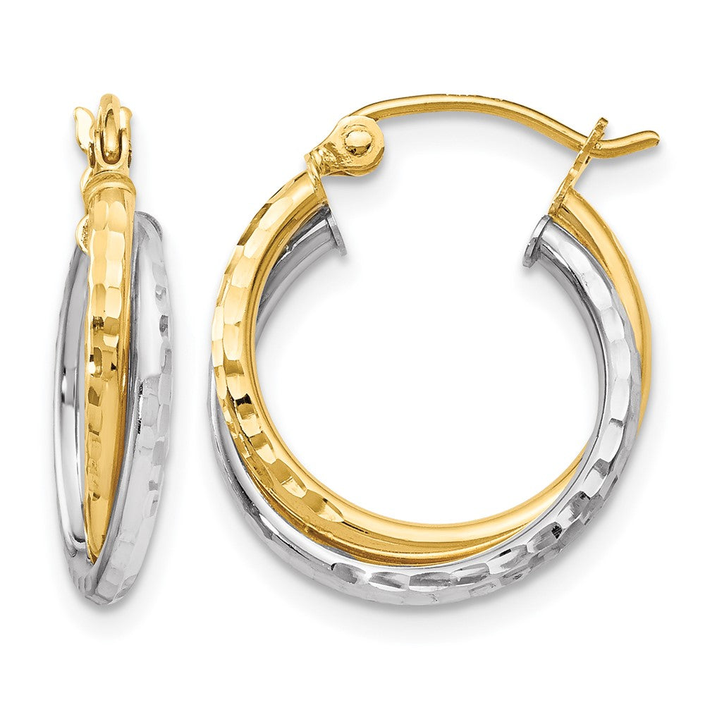 10K Two-tone Diamond-cut Hinged Hoop Earrings