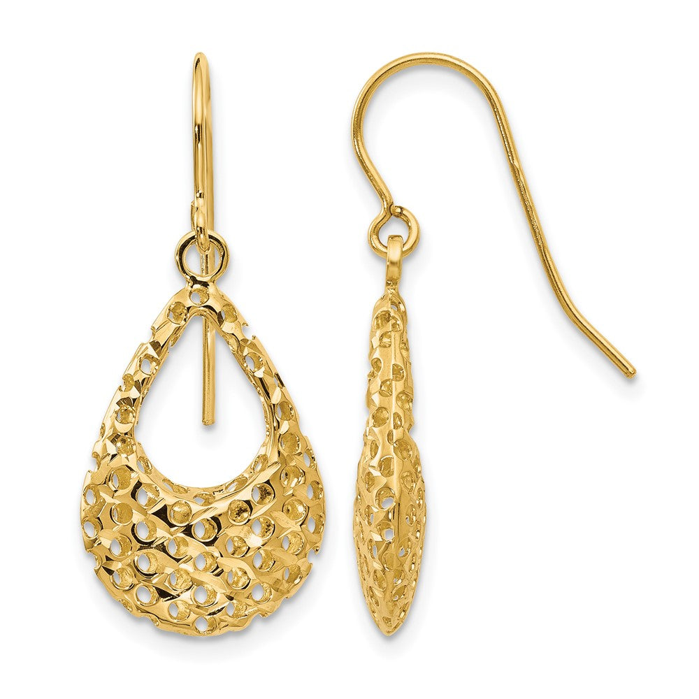 10K Textured Diamond-cut Shepherd Hook Dangle Earrings