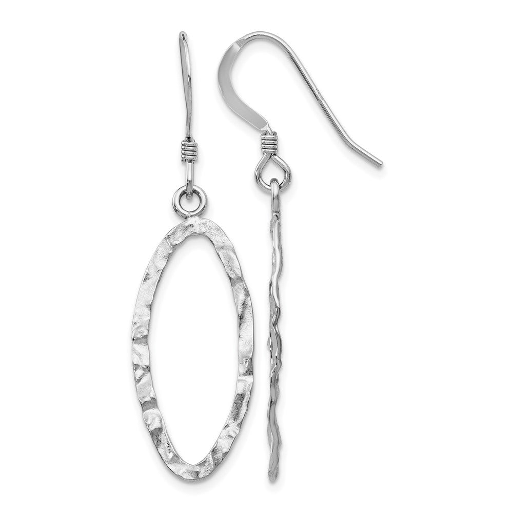 Sterling Silver Rhodium-plated Diamond-cut Shepherd Hook Dangle Earrings