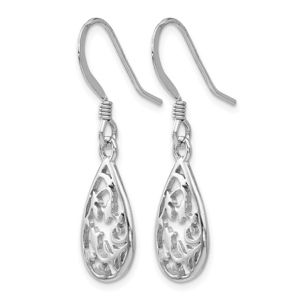 Sterling Silver Rhodium-plated Polished Shepherd Hook Dangle Earrings