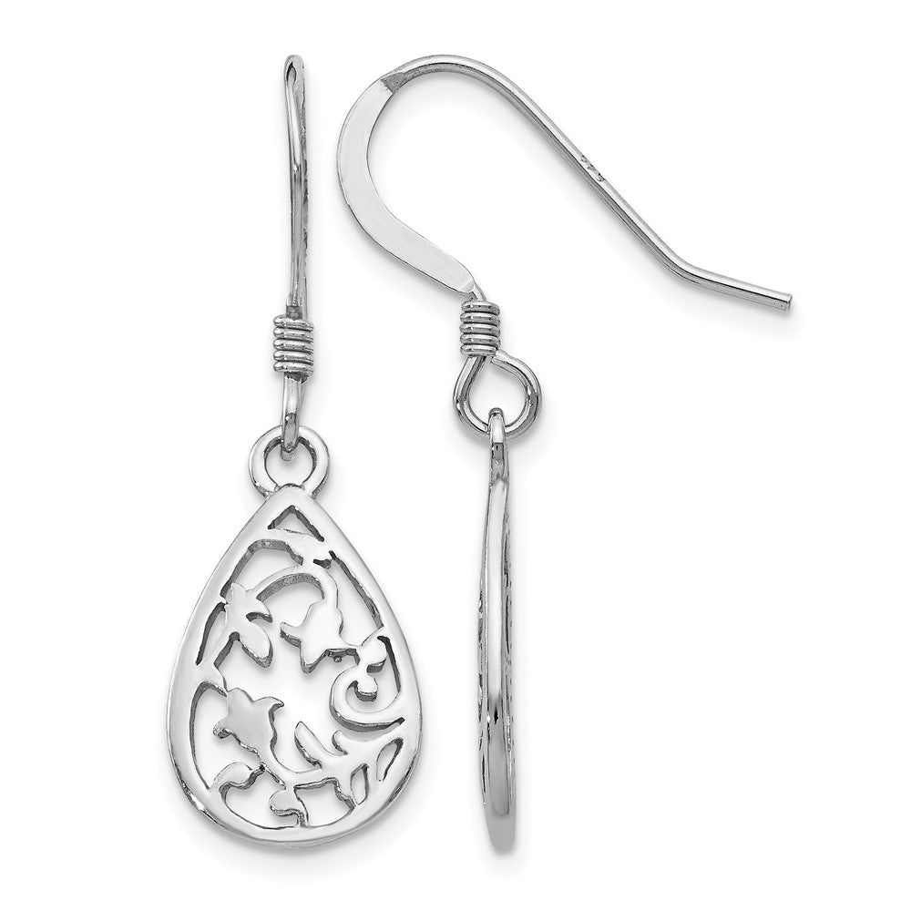 Sterling Silver Rhodium-plated Polished Shepherd Hook Dangle Earrings
