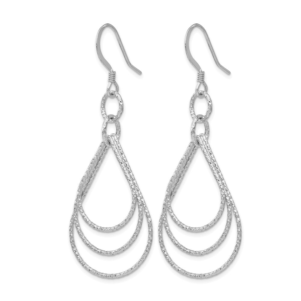 Sterling Silver Rhodium-plated Textured Shepherd Hook Dangle Earrings