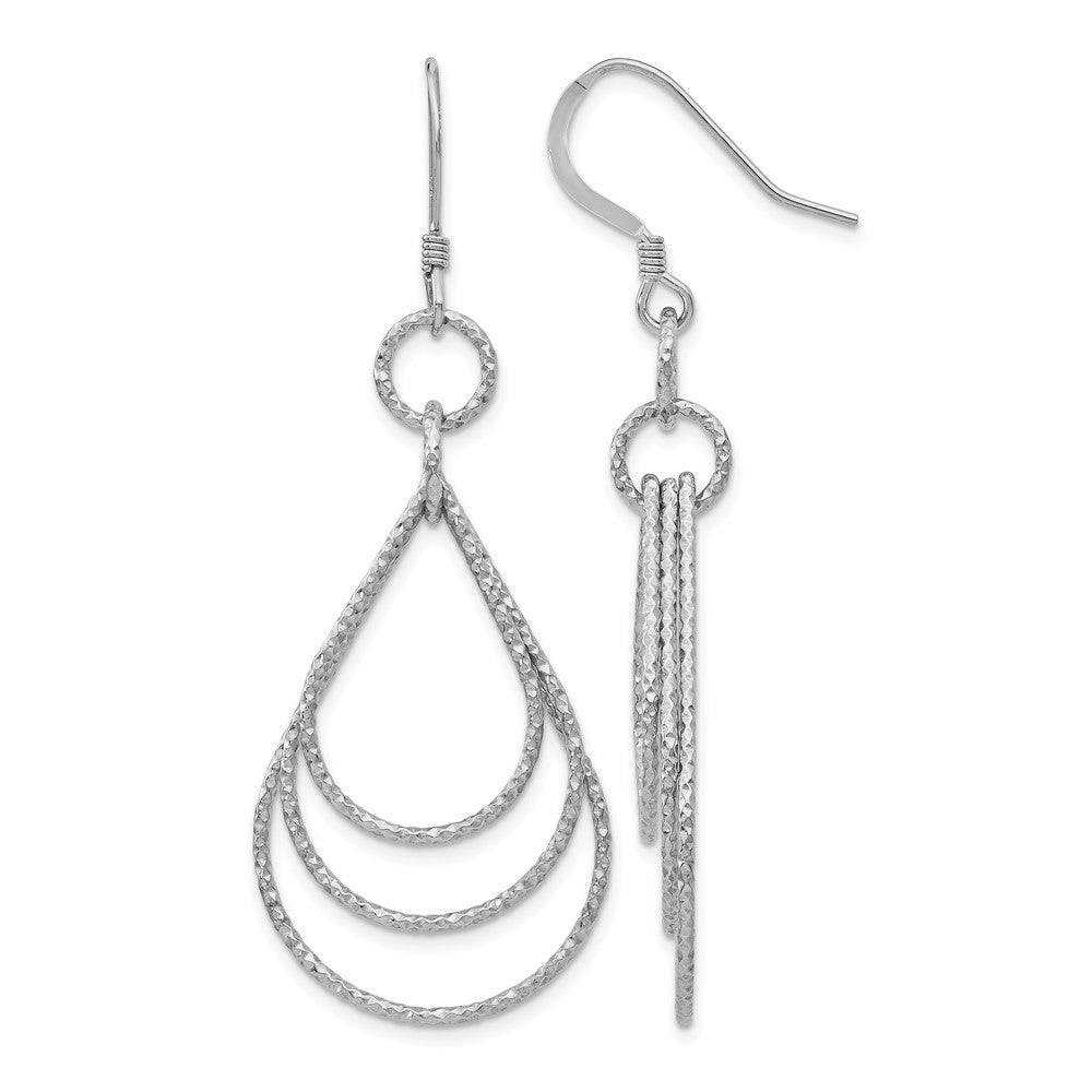 Sterling Silver Rhodium-plated Textured Shepherd Hook Dangle Earrings